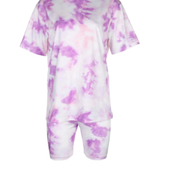 NEW Purple Pink Tie Dye Short/Tshirt Set - Picture 3 of 4